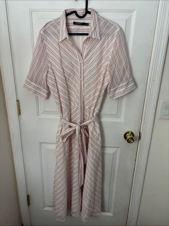 Lauren Ralph Lauren Dresses & Skirts - Lauren Ralph Lauren White and Pink Striped Midi Dress